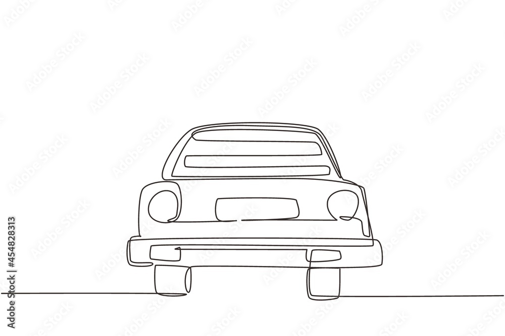 Continuous one line drawing cabriolet car logo symbol. Luxury sport business comfortable cabrio automobile supercar. Classic motor vehicle model. Single line draw design vector graphic illustration