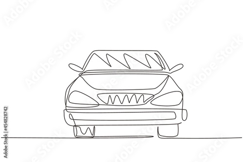 Continuous one line drawing elegant sedan car. Beautiful sports car men favorite. Cars with reliable speed for drive. Rider transportation concept. Single line draw design vector graphic illustration