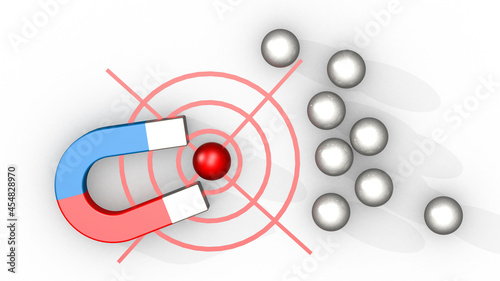 Fotografia Magnet attracts red sphere from white