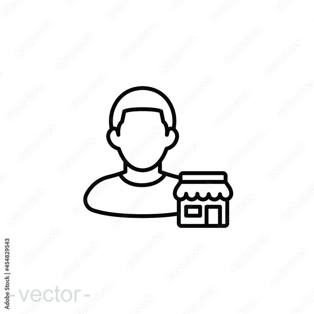 Seller vendor line icon. Simple outline style. Shop, market, business concept. Black and white symbol. Vector illustration isolated on white background. Editable stroke EPS 10 Seller vendor line icon. Simple outline style. Shop, market, business concept. Black and white symbol. Vector illustration isolated on white background. Editable stroke EPS 10