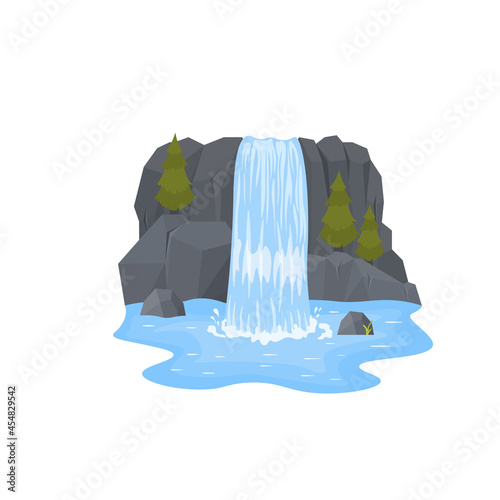 Set waterfall, landscapes with mountains and trees