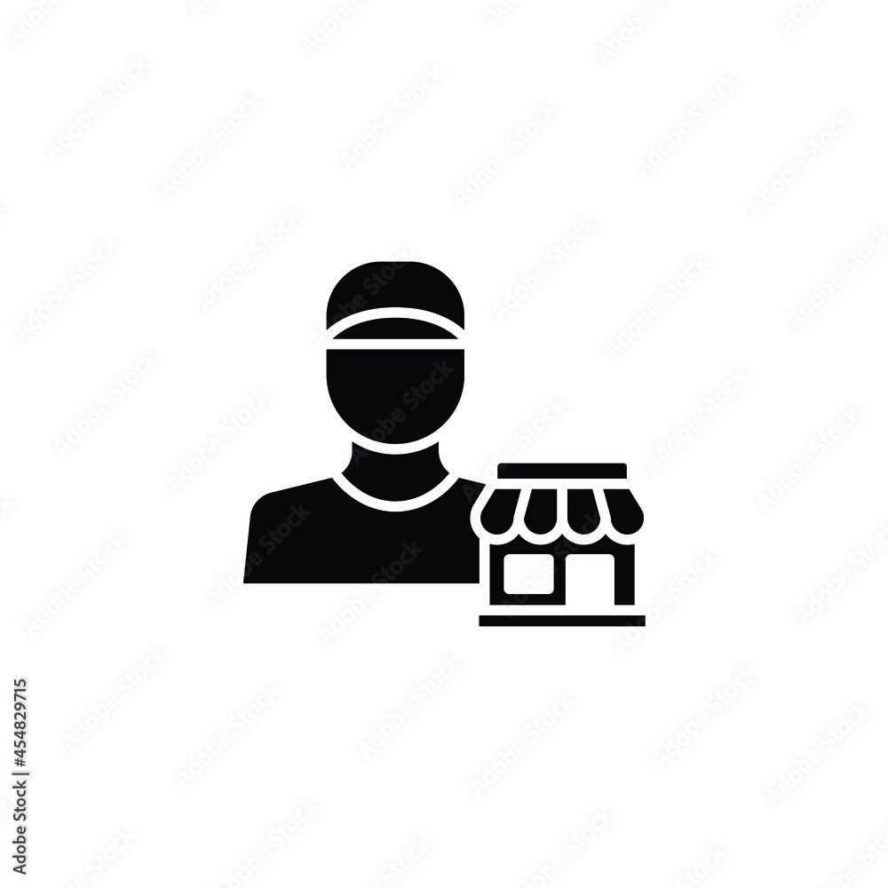 Seller vendor glyph icon. Simple solid style. Shop, market, business concept. Black and white symbol. Vector illustration isolated on white background. EPS 10 Seller vendor glyph icon. Simple solid style. Shop, market, business concept. Black and white symbol. Vector illustration isolated on white background. EPS 10