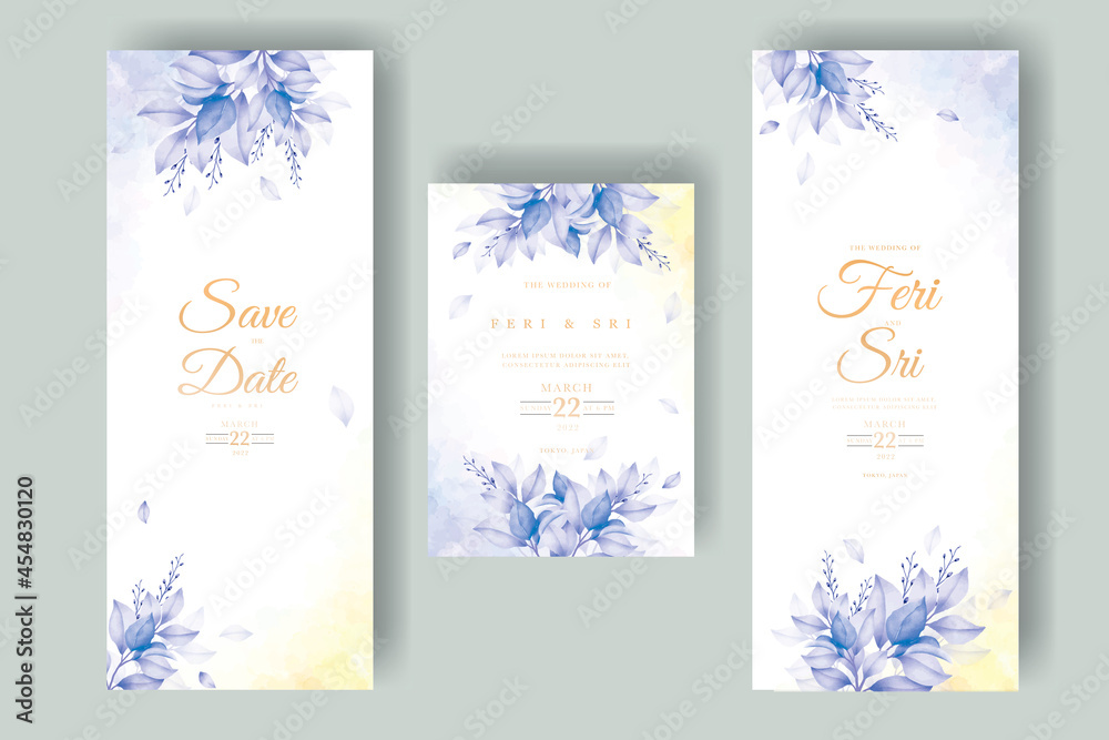 elegant floral leaves wedding invitation card watercolor