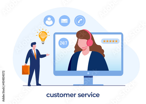 call center and technical support for customer, online consultation, customer service, flat illustration vector