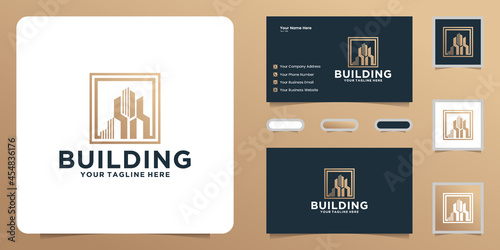 building logo design with square frame and business card inspiration