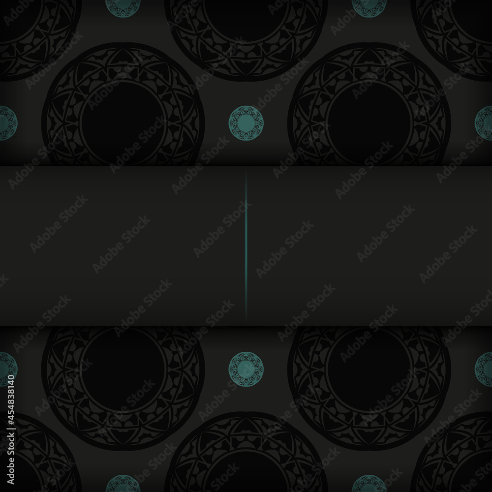 Luxurious Ready-to-print postcard design in black with Greek ornaments. Invitation template with space for your text and abstract patterns.