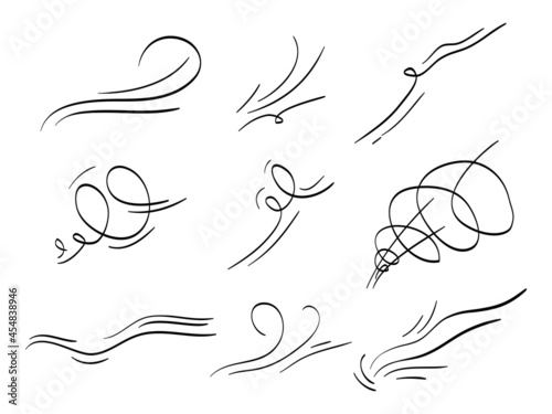 hand drawn set wind doodle blow, gust design isolated on white background.  illustration vector handrawn style