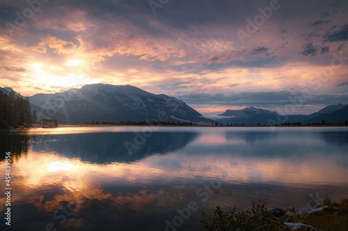 Bright Summer Sunrise Shining Over Mountains And Lake In Canmore © Lisa