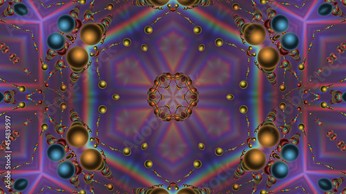 Abstract kaleidoscope background with an ornament of spheres