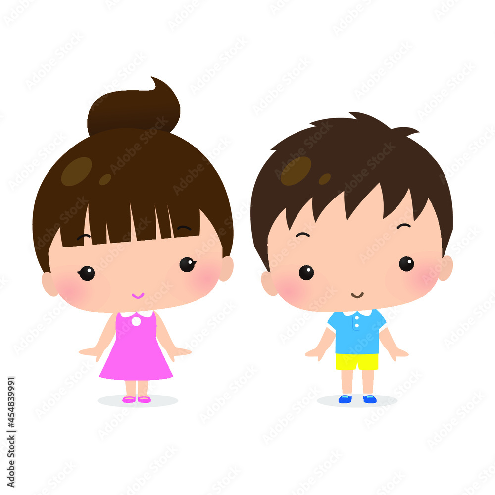 Cute illustration of two girls and boys side by side Cute illustration of two girls and boys side by side