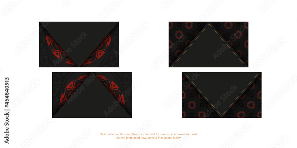 Business card design in black with red Greek patterns. Stylish business cards with place for your text and abstract ornament. Business card design in black with red Greek patterns. Stylish business cards with place for your text and abstract ornament.