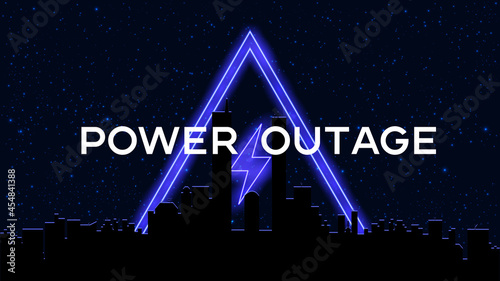 Power outage banner  with a warning neon sign. Vector illustration