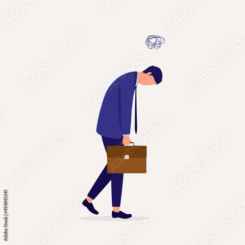 Unhappy Male Employee Feeling Of Dread And Dragging Himself To Go To Work. Job Dissatisfaction.