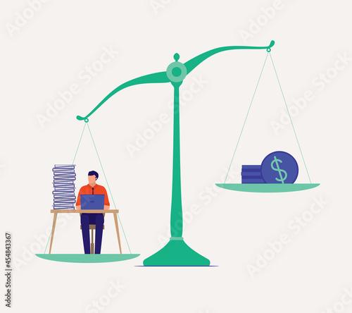 Overworked And Underpaid Concept. Male Employee Work More, But Still Being Paid Less.