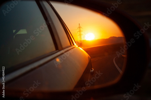 Sunset in the side mirror 
