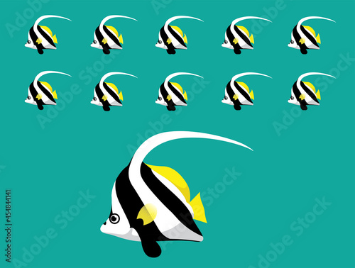 Animal Animation Sequence Schooling Bannerfish Swimming Cartoon Vector photo