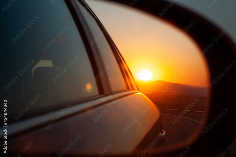 Sunset in the side mirror 