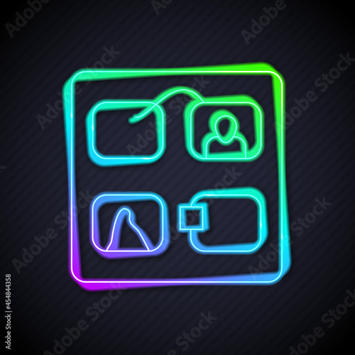 Glowing neon line Storyboard film video template for movie creation icon isolated on black background. Vector