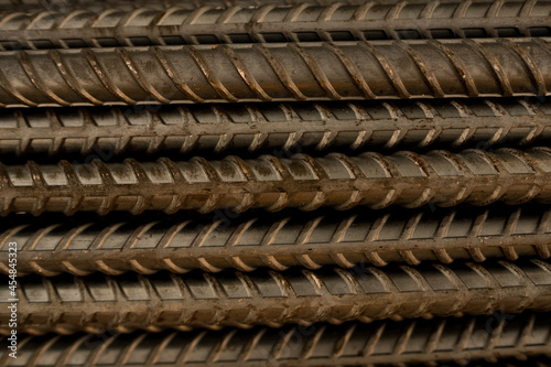 Steel background, construction irons for building, stack of ribbed steel  © waranyu