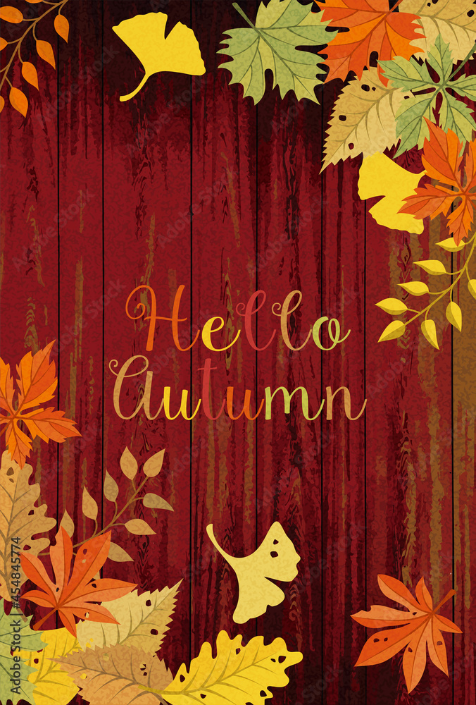 秋イメージの紅葉のフレームの木目背景素材 Stock Vector Adobe Stock