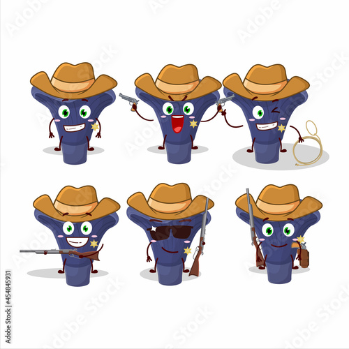 Cool cowboy actarius indigo cartoon character with a cute hat