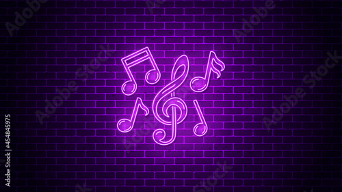 Music notes neon sign. Vector illustration.