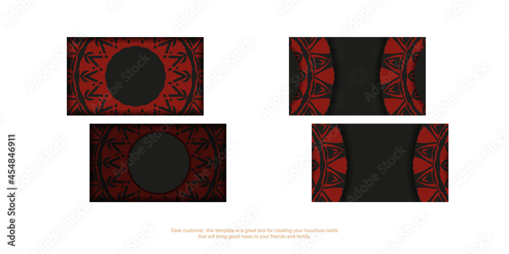 Vector business cards with space for your text and vintage patterns.Printable black business card design with greek red patterns. Vector business cards with space for your text and vintage patterns.Printable black business card design with greek red patterns.
