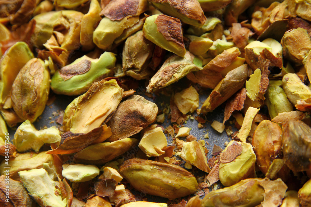 Close up shot of crushed pistachios nut