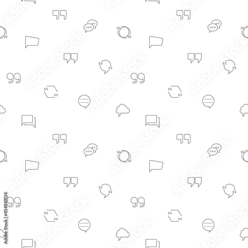 Seamless pattern with Quotes and speech bubble icon on white background. Included the icons messages, chat, quotation, pop-up and other.