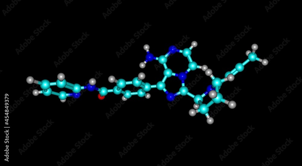 Acalabrutinib molecular structure isolated on black