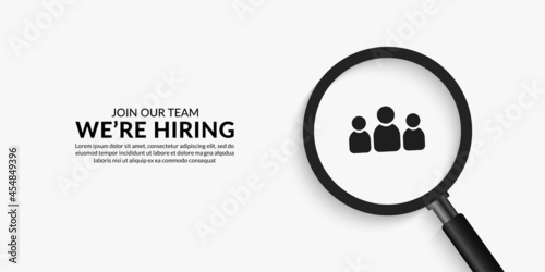 Minimal job vacancy social media background, We are hring background with magnifying glass photo