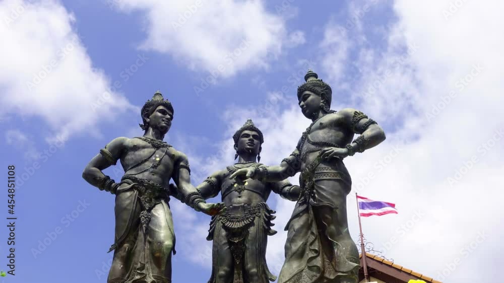 4K Time-lapse, Three Kings Monument is a sculpture symbol of Chiang Mai, Thailand with a motion white cloud in the background 4K Time-lapse, Three Kings Monument is a sculpture symbol of Chiang Mai, Thailand with a motion white cloud in the background