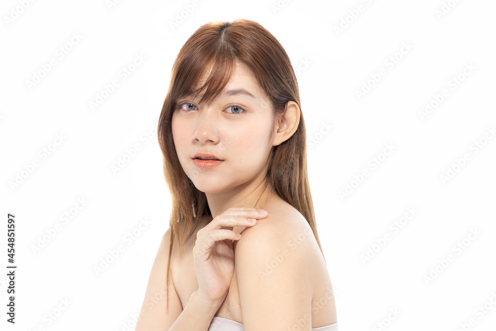 Beautiful Young Asian Woman with Clean Fresh Skin. Face care, Facial treatment isolated white background, Cosmetology, beauty and healthy skin and cosmetic ideas concept. Beautiful Young Asian Woman with Clean Fresh Skin. Face care, Facial treatment isolated white background, Cosmetology, beauty and healthy skin and cosmetic ideas concept.