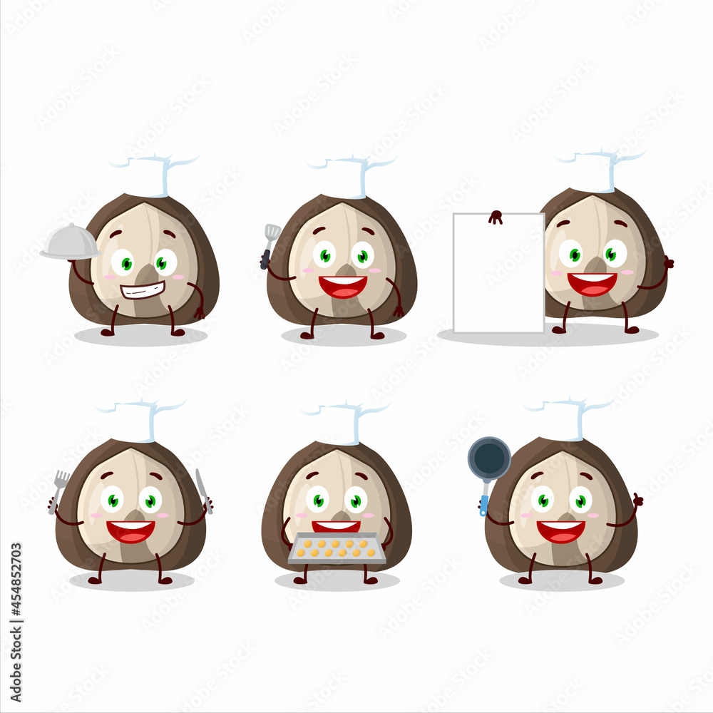 Cartoon character of manchurian walnut with various chef emoticons