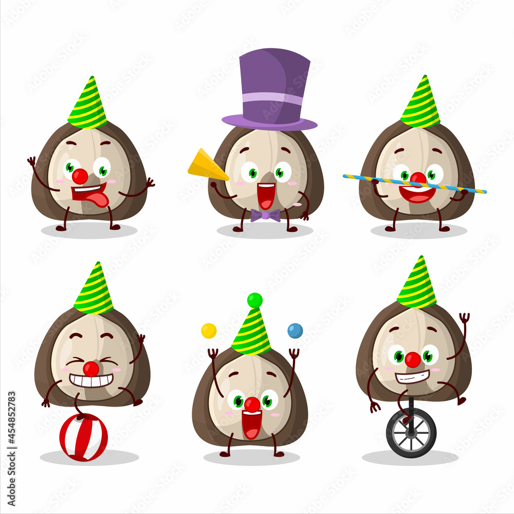 Cartoon character of manchurian walnut with various circus shows Cartoon character of manchurian walnut with various circus shows