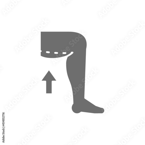 Hip liposuction, thigh plastic surgery grey icon.