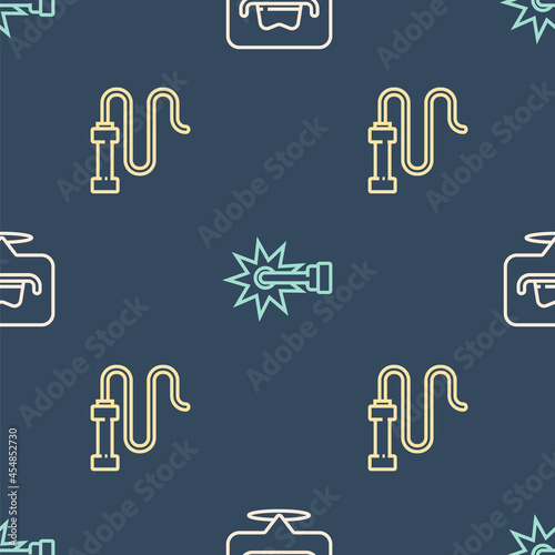 Set line Location cowboy, Leather whip and Spur on seamless pattern. Vector