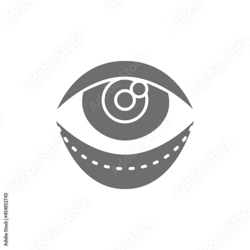 Blepharoplasty, eyelid plastic surgery, surgical facial rejuvenation grey icon.