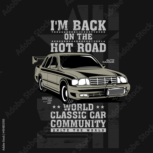  back on the hot road  fast engine classic car illustration