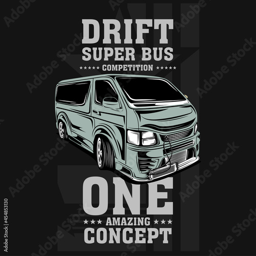 drift super bus, fast engine car illustration