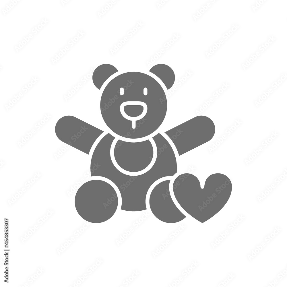 Fototapeta premium Bear toy, donation to children, volunteering for orphanages, charity grey icon.