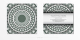 Luxurious Template for print design postcard in white color with dark Greek ornaments. Vector preparation of invitation card with place for your text and vintage patterns.