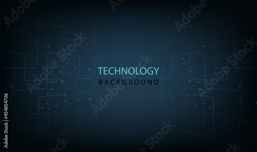  Abstract Circuit board technology background.Vector abstract technology illustration Circuit board on dark blue background.High tech circuit board connection system concept. 