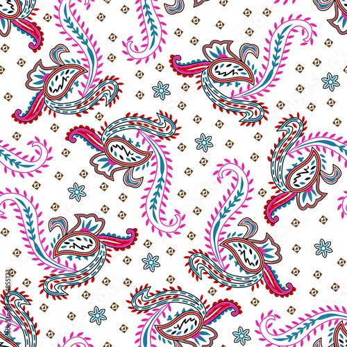 decorative seamless colorful traditional hand-drawn-paisley-style element drawing