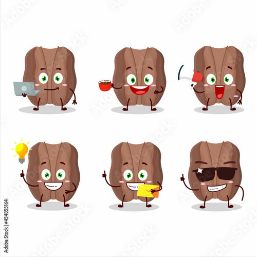 Pecans cartoon character with various types of business emoticons