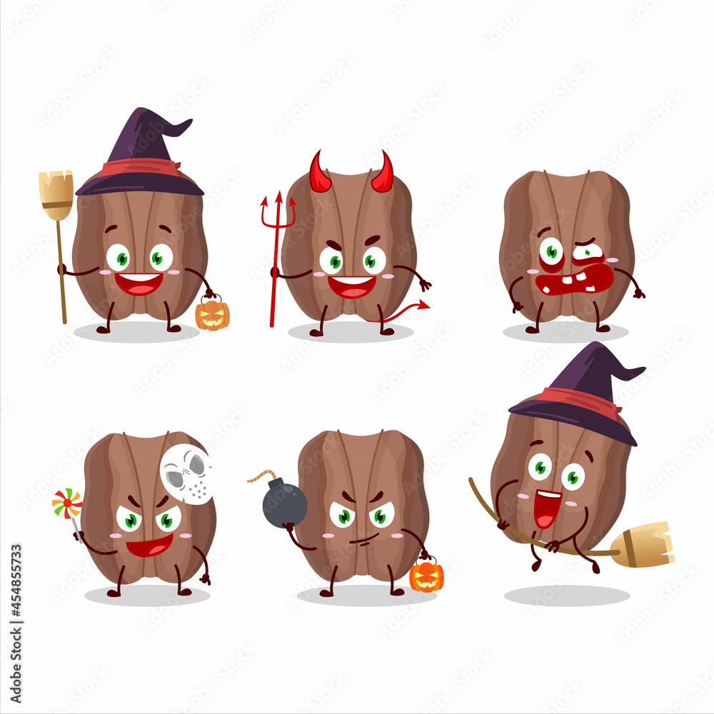 Halloween expression emoticons with cartoon character of pecans Halloween expression emoticons with cartoon character of pecans