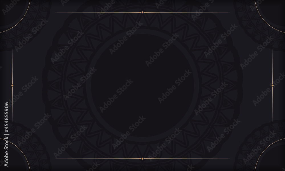 Black banner template with ornaments and place for your text. Print-ready design background with abstract ornament.