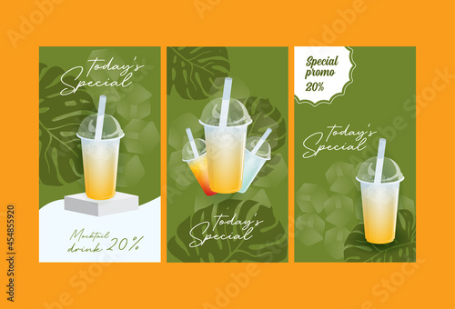 instagram story drink cup mocktail promo illustration vector
