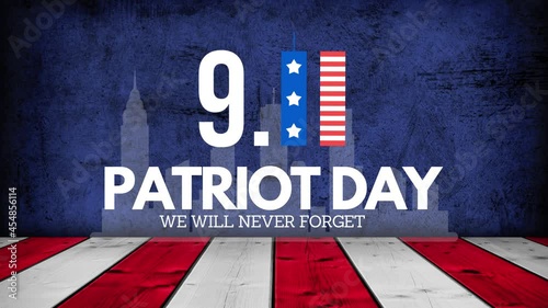 patriot day 9 11 text animation 4k footage over USA themed background photo