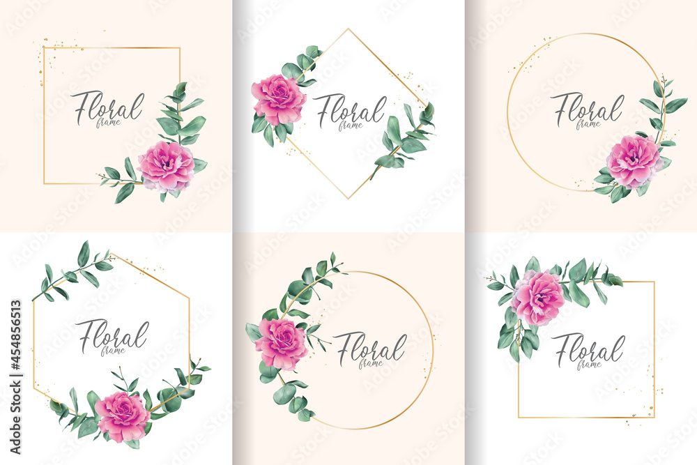 Minimalist Watercolor Floral Frame Collection with Hand Drawn Flower And Leaves